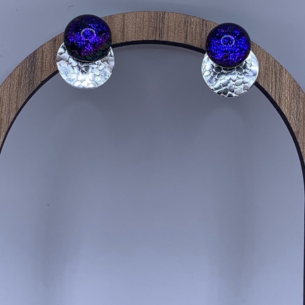 Wear 2 Ways! Dichroic Glass Studs with Textured Silver Earrings